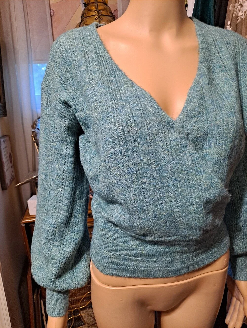 Autres Filles Wrap-Front Ribbed V-Neck Sweater - Blue